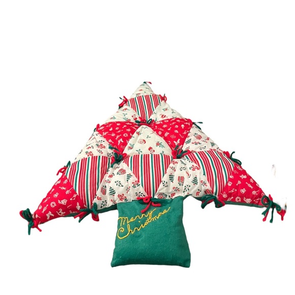 2 Quilted Patchwork Christmas Trees 22” Wall Hangings Pillows Vintage Kitsch - Picture 8 of 13